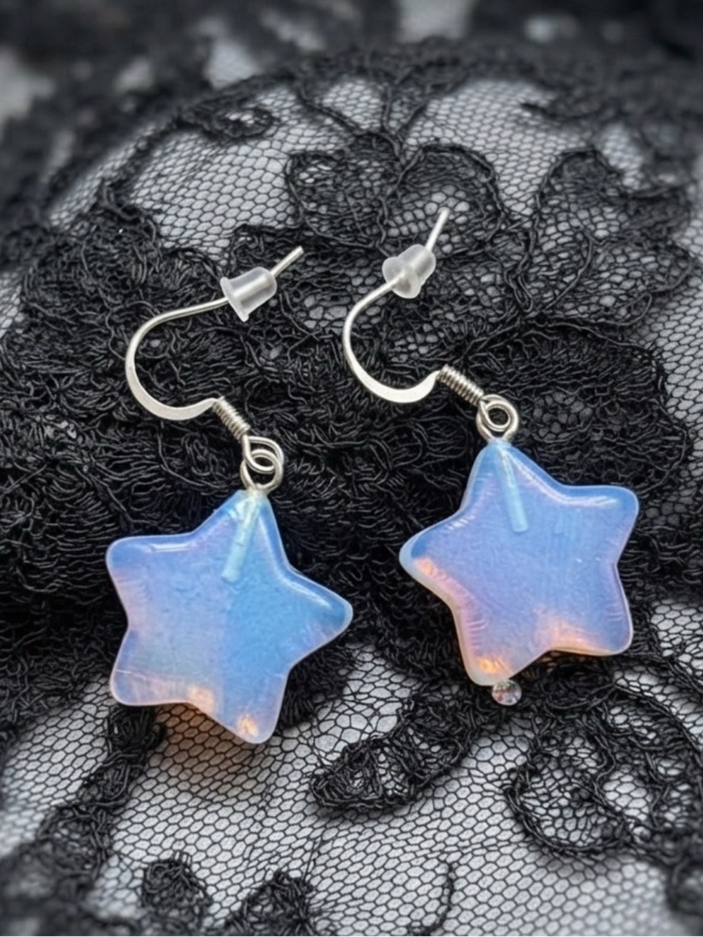 Iridescent Opalite Stone Star Drop Earrings With Surgical Steel Hooks